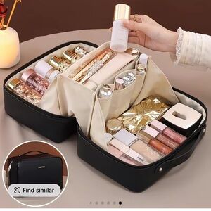 Women’s Black Cosmetic Travel Organizer Bag with Cream Interior